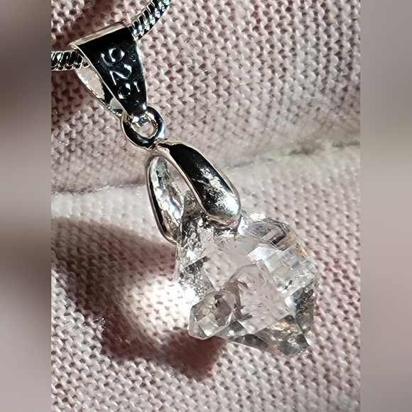 5ct Natural Raw Herkimer Diamond Pendant .925 Bezel & .925 (22") Necklace 1mm - Picture 4 of 11